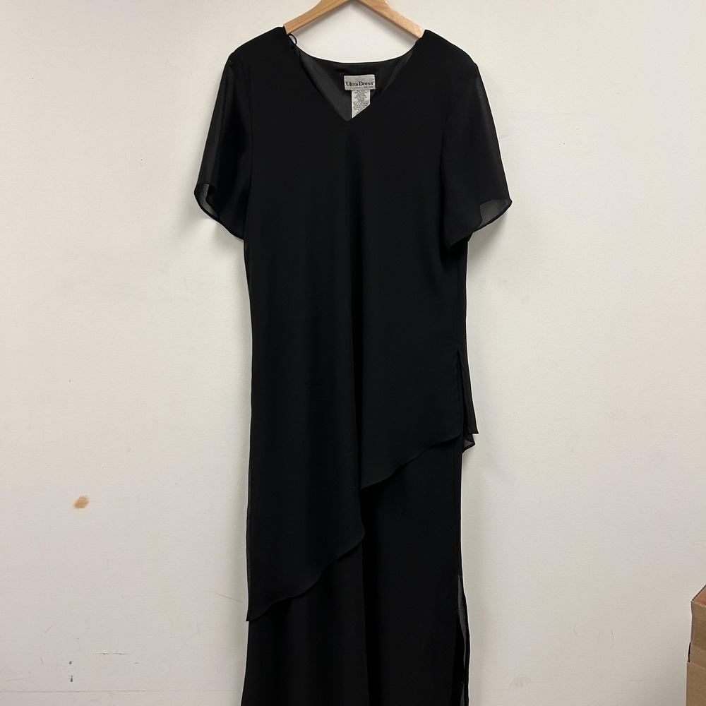 Ultra Dress Dress Womens 18W Black Short Sleeve Asymmetrical Maxi Chiffon Formal